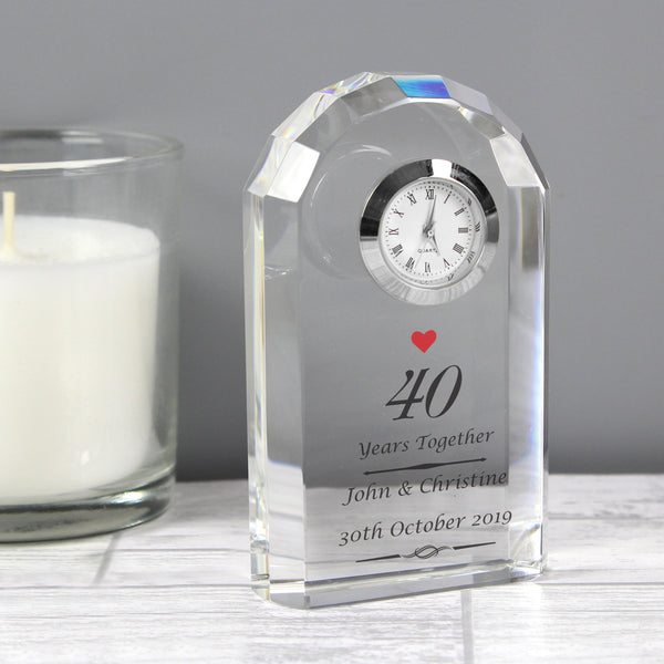 Personalised Ruby Anniversary Crystal Clock in gift category Personalised Anniversary Gifts