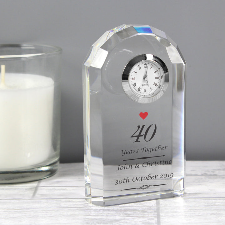 Personalised Ruby Anniversary Crystal Clock - part of the Gifts Finder Personalised Anniversary Gifts collection