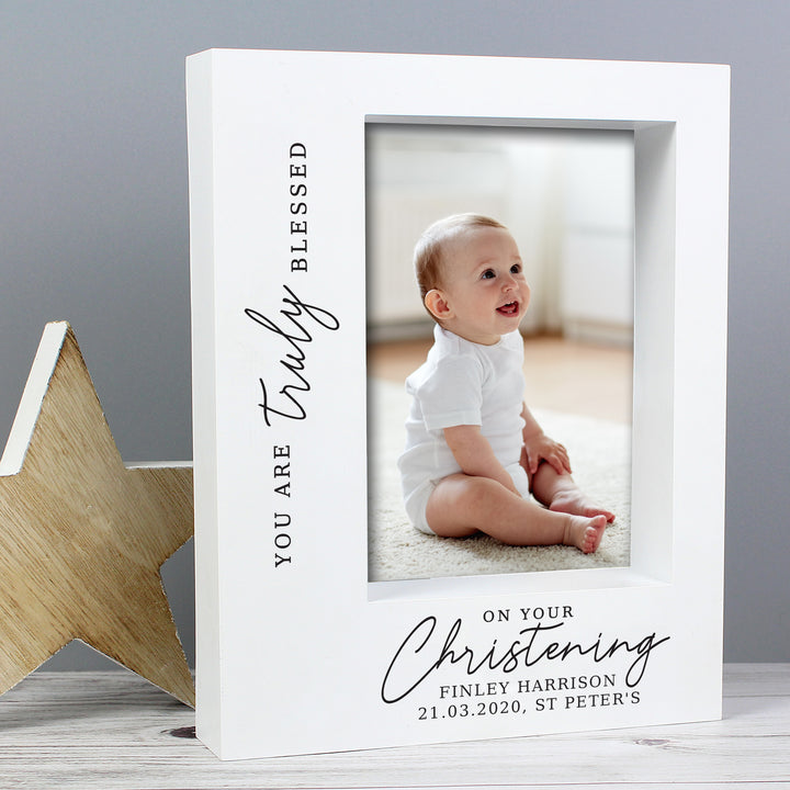 Buy Personalised 'Truly Blessed' Christening 5x7 Box Photo Frame at www.giftsfinder.co.uk