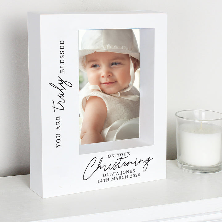 Buy Personalised 'Truly Blessed' Christening 5x7 Box Photo Frame at www.giftsfinder.co.uk