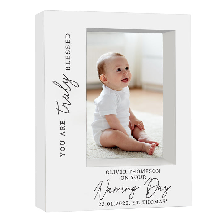 Buy Personalised 'Truly Blessed' Naming Day 5x7 Box Photo Frame at www.giftsfinder.co.uk