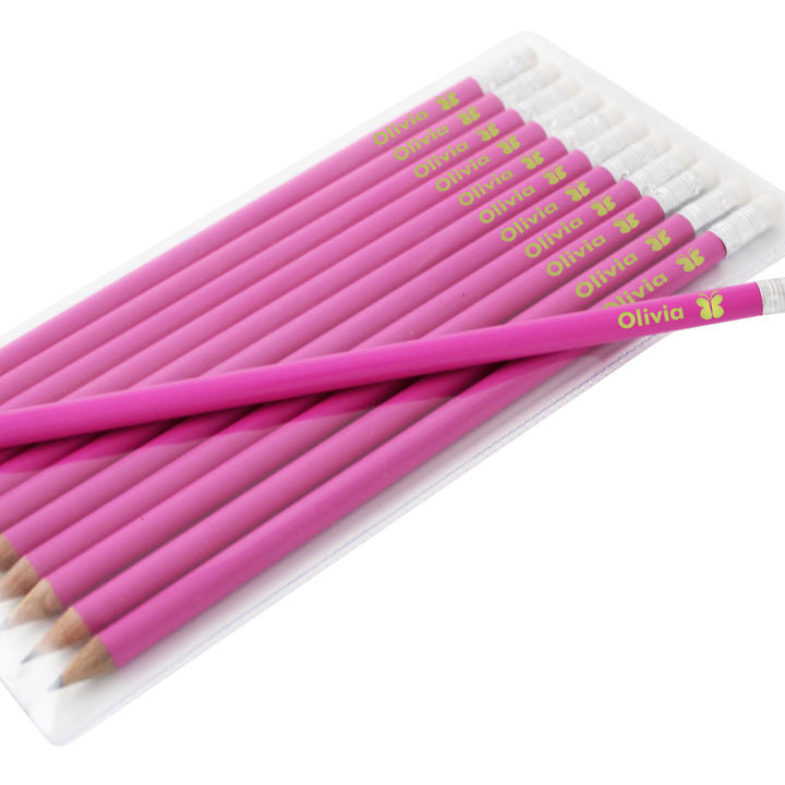 Buy Personalised Butterfly Motif Pink Pencils available now at www.giftsfinder.co.uk