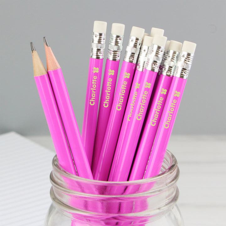 Buy Personalised Butterfly Motif Pink Pencils available now at www.giftsfinder.co.uk