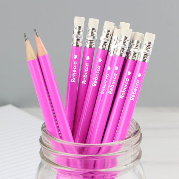 Buy Personalised Heart Motif Pink Pencils available now at www.giftsfinder.co.uk