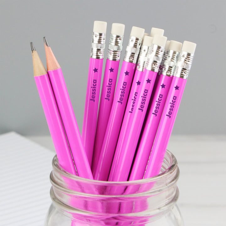 Personalised Star Motif Pink Pencils in gift category Personalised Pencils