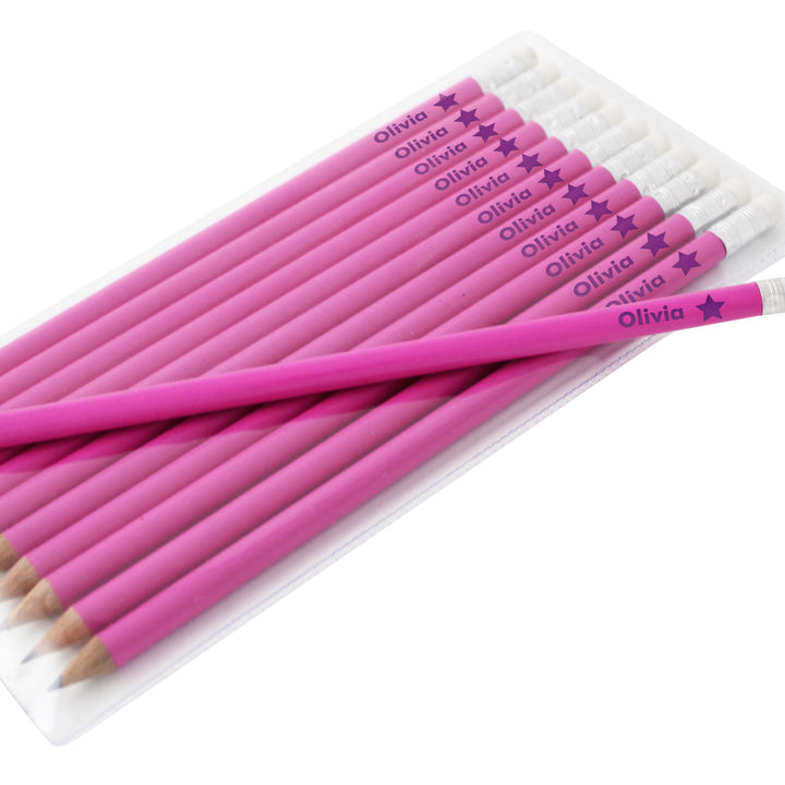 Personalised Star Motif Pink Pencils in gift category Personalised Pencils