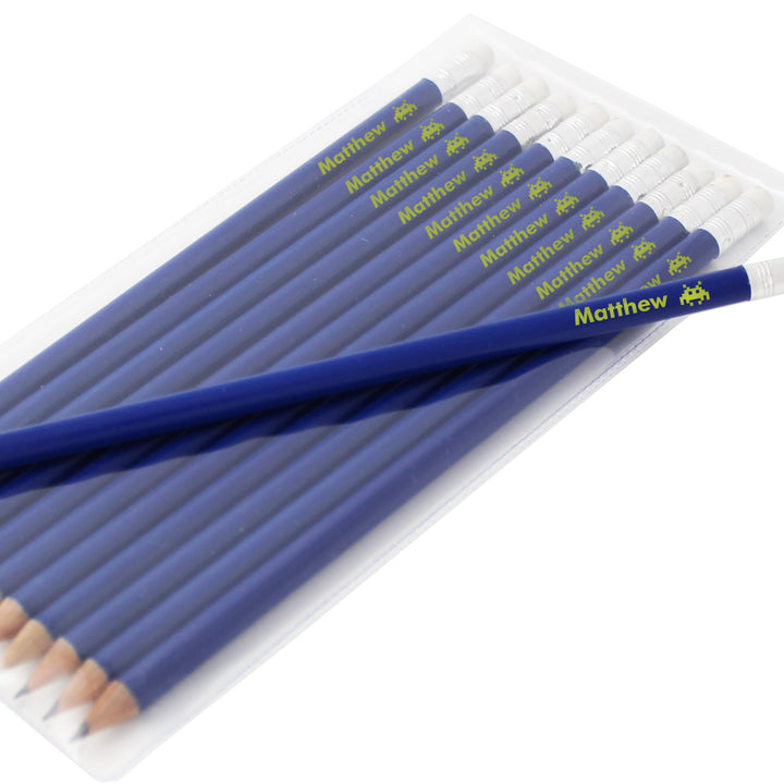 Personalised Alien Motif Blue Pencils - part of the Gifts Finder Personalised Pencils collection