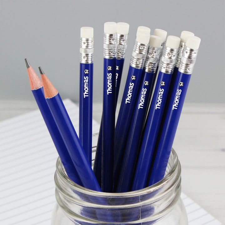 Buy Personalised Football Motif Blue Pencils available now at www.giftsfinder.co.uk