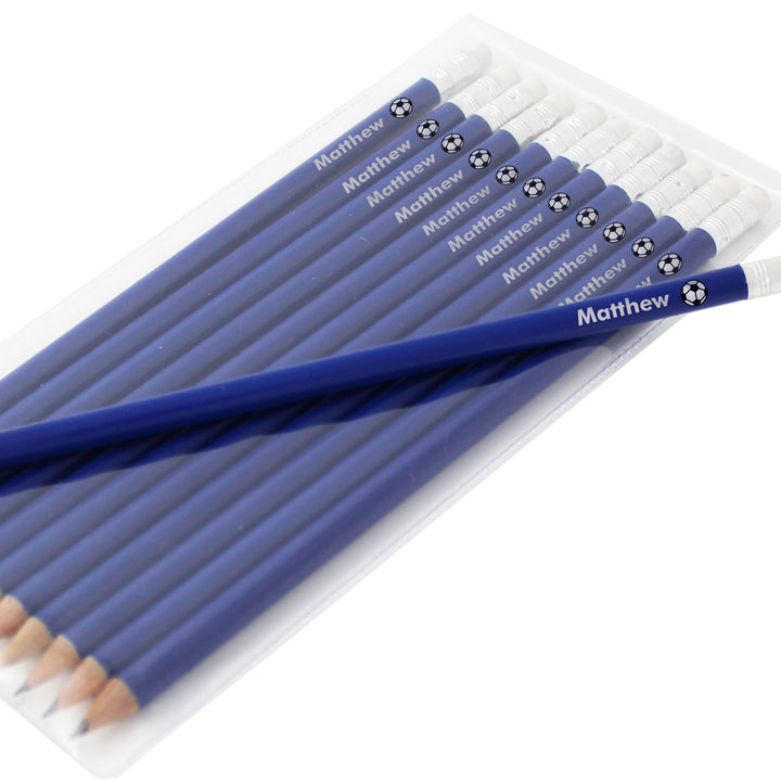 Buy Personalised Football Motif Blue Pencils available now at www.giftsfinder.co.uk