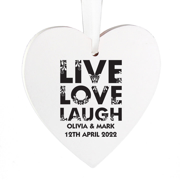 Buy Personalised Live Love Laugh Wooden Heart Decoration available now at www.giftsfinder.co.uk