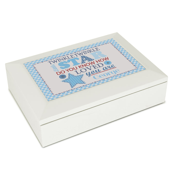 Personalised Twinkle Boys White Keepsake Box in gift category Personalised Ornaments & Keepsakes