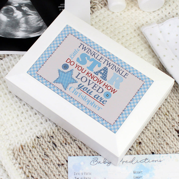 Personalised Twinkle Boys White Keepsake Box in gift category Personalised Ornaments & Keepsakes