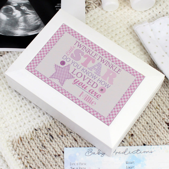 Personalised Twinkle Girls White Keepsake Box in gift category Personalised Ornaments & Keepsakes