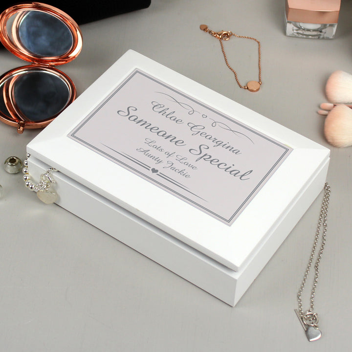 Personalised Silver Elegant Wooden Jewellery Box in gift category Personalised Jewellery Boxes