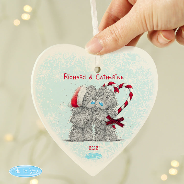 Buy Personalised Me To You Couple Christmas Wooden Heart Decoration available now at www.giftsfinder.co.uk