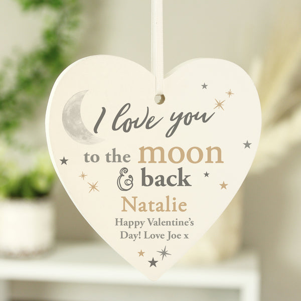 Personalised To the Moon and Back... Wooden Heart Decoration in gift category Personalised Heart Decorations