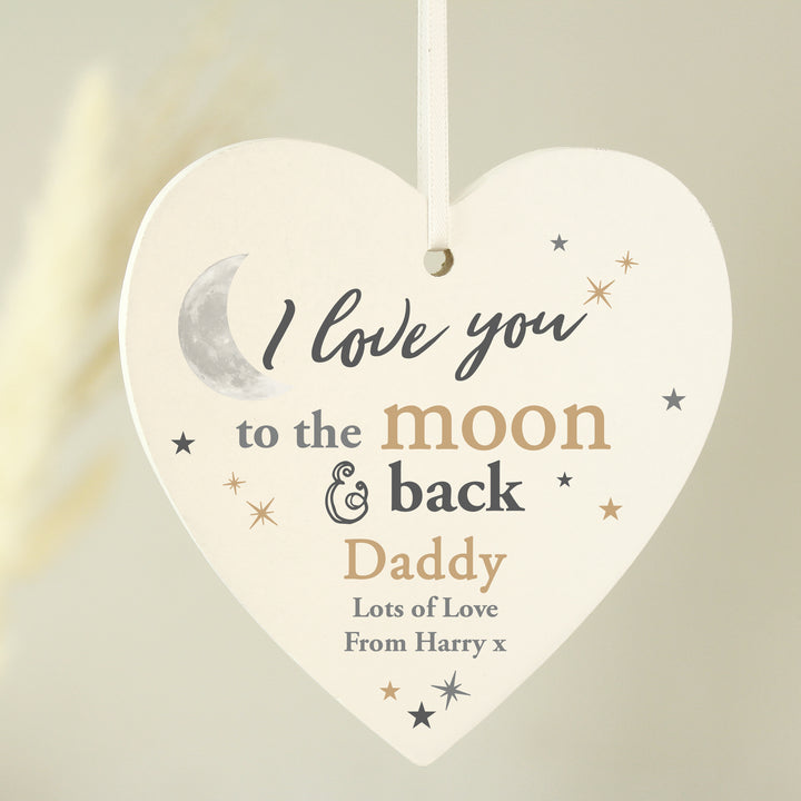 Personalised To the Moon and Back... Wooden Heart Decoration in gift category Personalised Heart Decorations