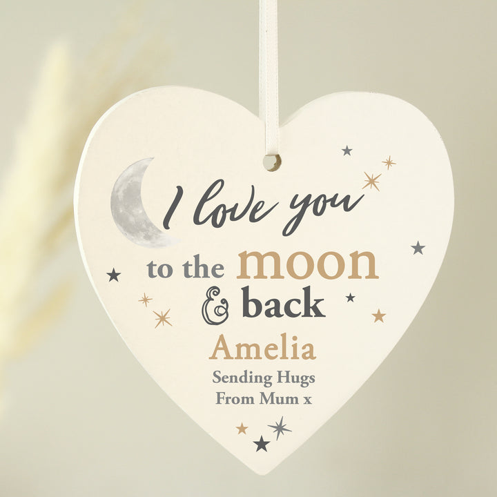 Personalised To the Moon and Back... Wooden Heart Decoration in gift category Personalised Heart Decorations