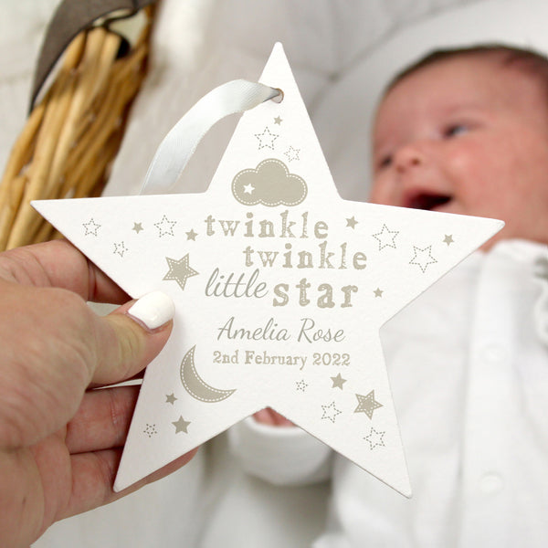 Personalised Twinkle Twinkle Wooden Star Decoration in gift category Personalised Ornaments & Keepsakes