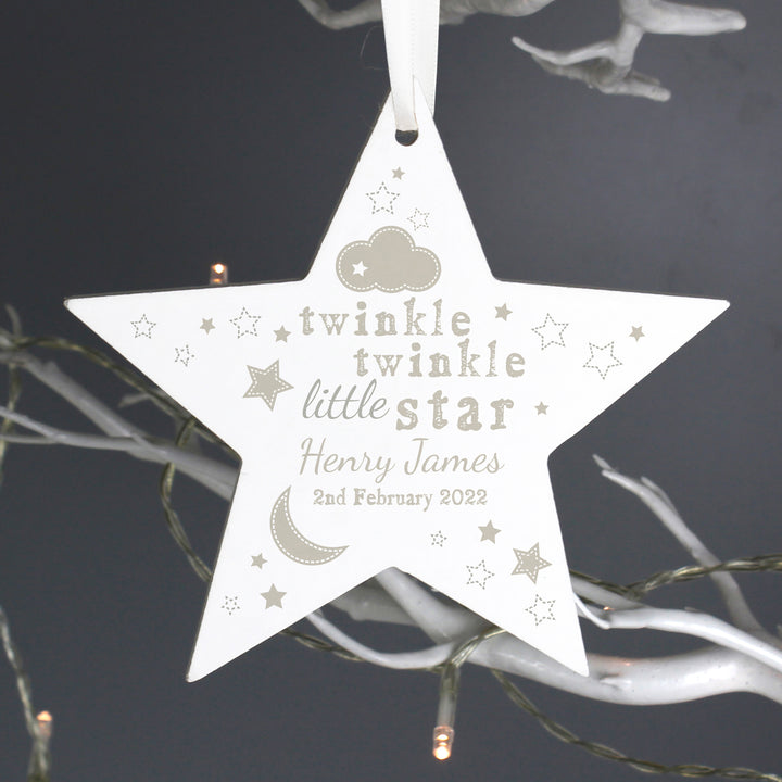 Personalised Twinkle Twinkle Wooden Star Decoration in gift category Personalised Ornaments & Keepsakes