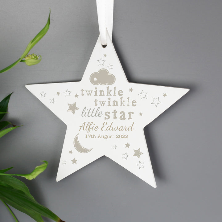 Personalised Twinkle Twinkle Wooden Star Decoration in gift category Personalised Ornaments & Keepsakes