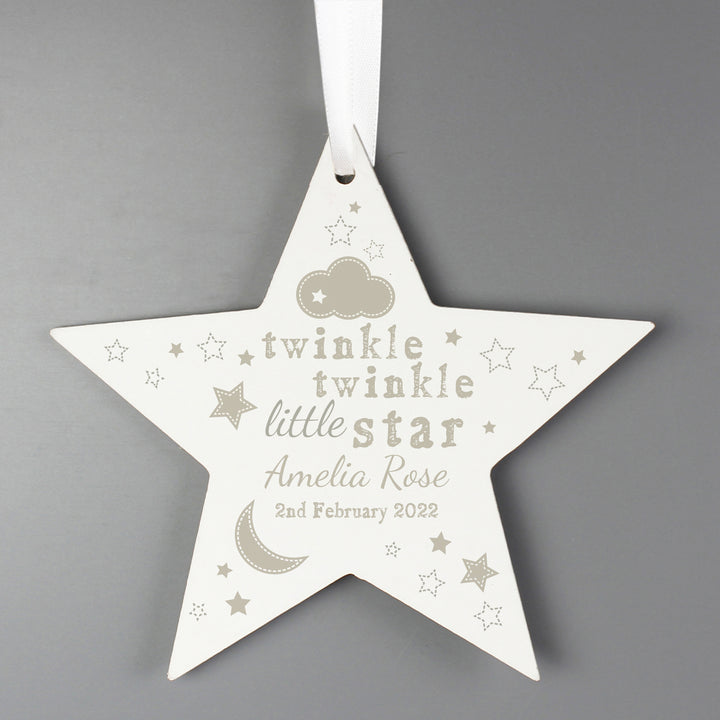 Personalised Twinkle Twinkle Wooden Star Decoration in gift category Personalised Ornaments & Keepsakes