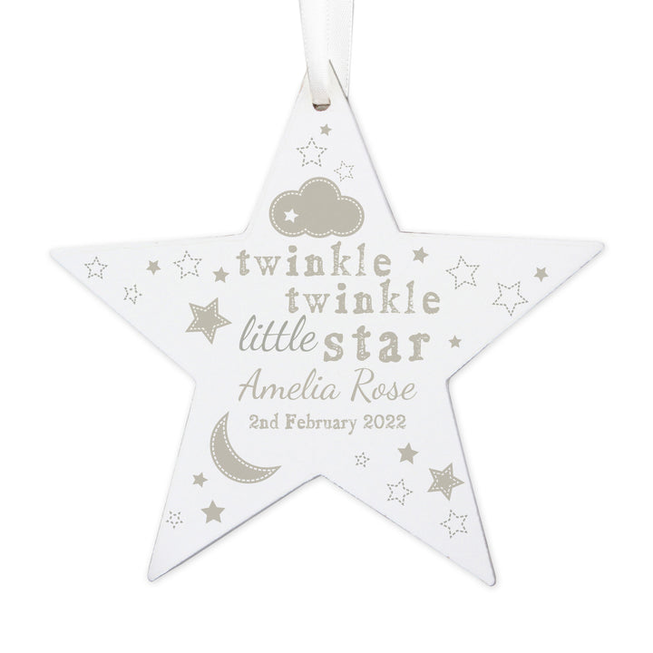 Personalised Twinkle Twinkle Wooden Star Decoration in gift category Personalised Ornaments & Keepsakes