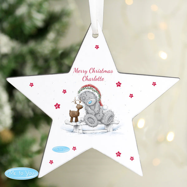 Buy Personalised Me To You Reindeer Wooden Star Decoration available now at www.giftsfinder.co.uk