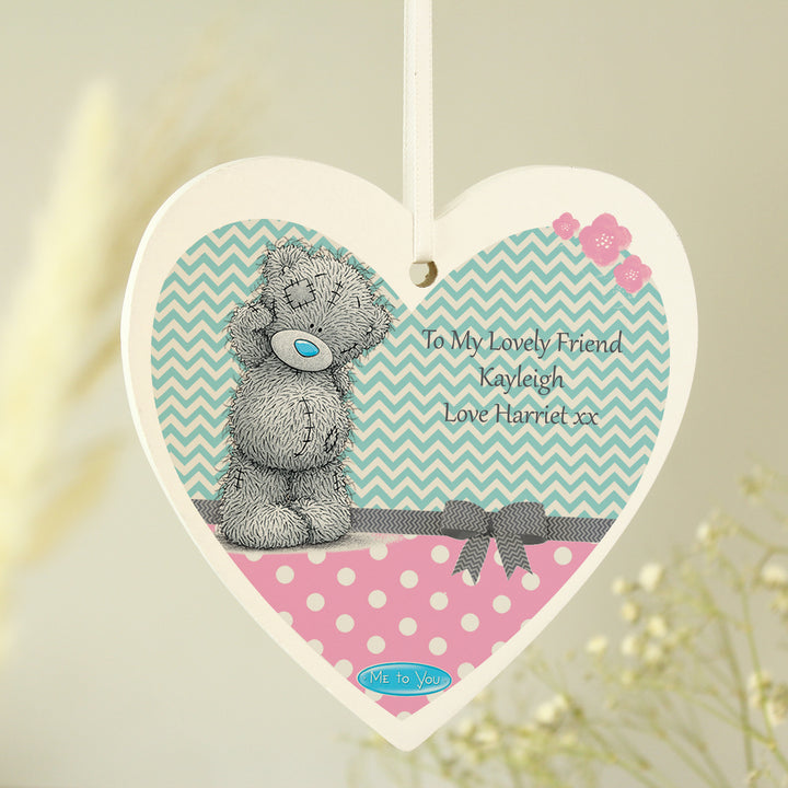 Buy Personalised Me To You Pastel Polka Dot for Her Wooden Heart Decoration at www.giftsfinder.co.uk