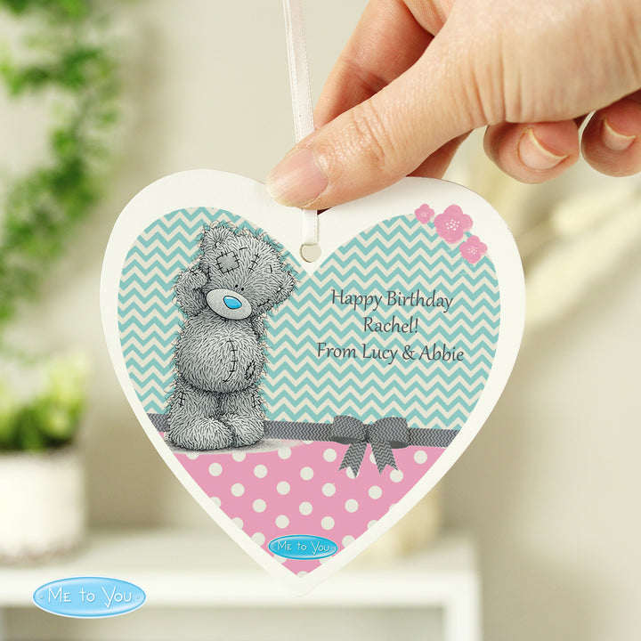 Buy Personalised Me To You Pastel Polka Dot for Her Wooden Heart Decoration at www.giftsfinder.co.uk