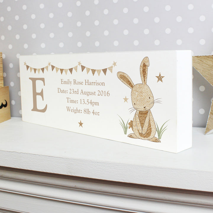 Buy Personalised Hessian Rabbit Wooden Block Sign at www.giftsfinder.co.uk