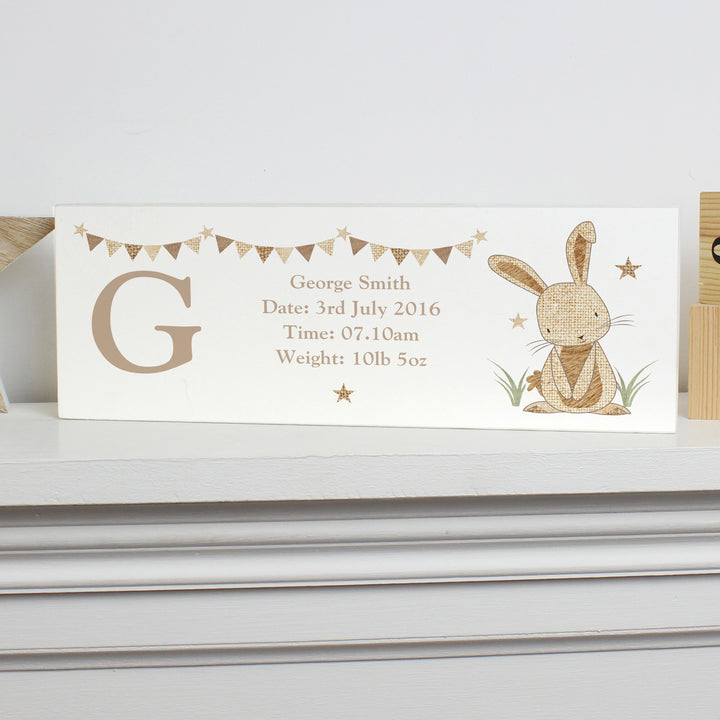 Buy Personalised Hessian Rabbit Wooden Block Sign at www.giftsfinder.co.uk