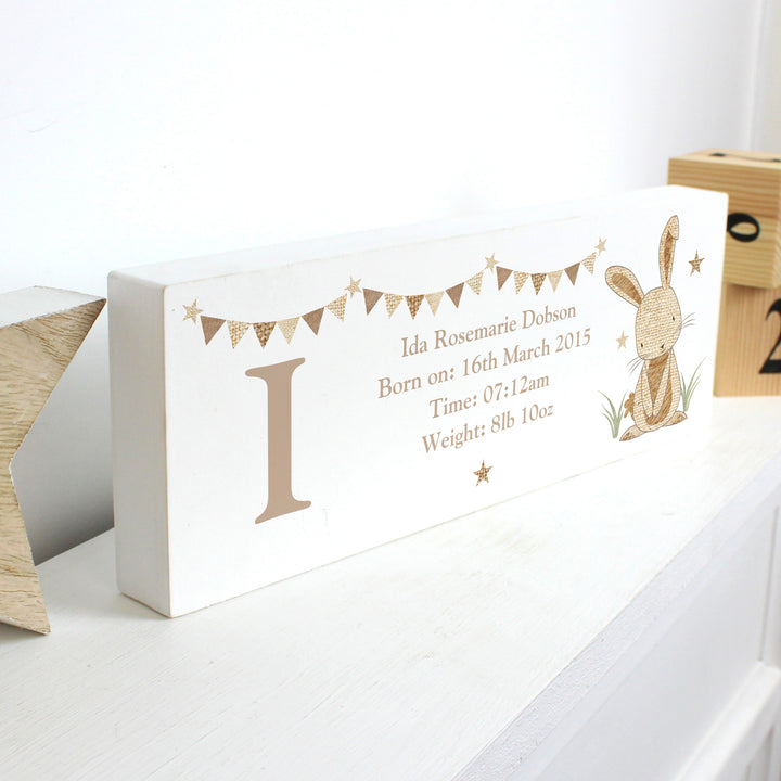 Buy Personalised Hessian Rabbit Wooden Block Sign at www.giftsfinder.co.uk