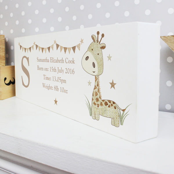 Personalised Hessian Giraffe Wooden Block Sign - part of the Personalised House Signs & Plaques collection