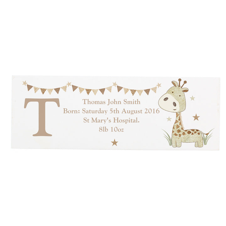 Buy Personalised Hessian Giraffe Wooden Block Sign at www.giftsfinder.co.uk