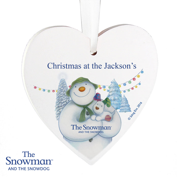 Buy Personalised The Snowman and the Snowdog Wooden Heart Decoration at www.giftsfinder.co.uk