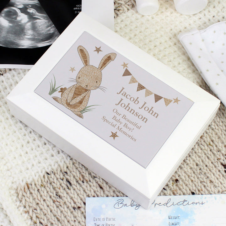 Buy Personalised Hessian Rabbit Wooden Jewellery Box at www.giftsfinder.co.uk