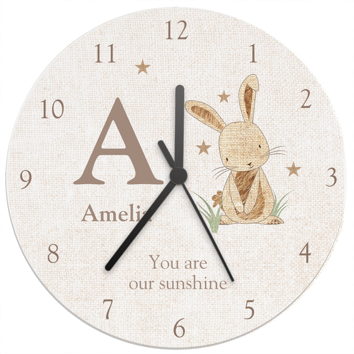 Buy Personalised Hessian Rabbit Shabby Chic Large Wooden Clock at www.giftsfinder.co.uk