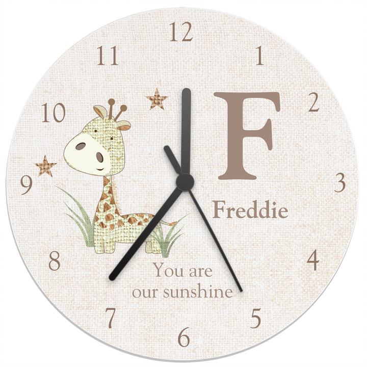 Personalised Hessian Giraffe Shabby Chic Large Wooden Clock - part of the Gifts Finder Personalised Wooden Clocks collection