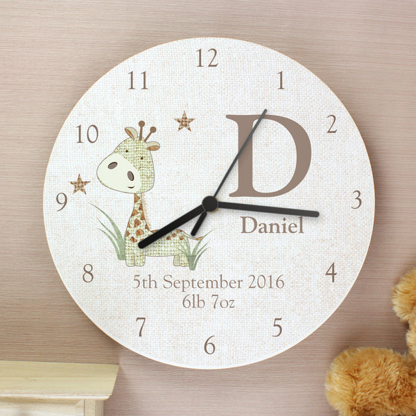 Buy Personalised Hessian Giraffe Shabby Chic Large Wooden Clock at www.giftsfinder.co.uk