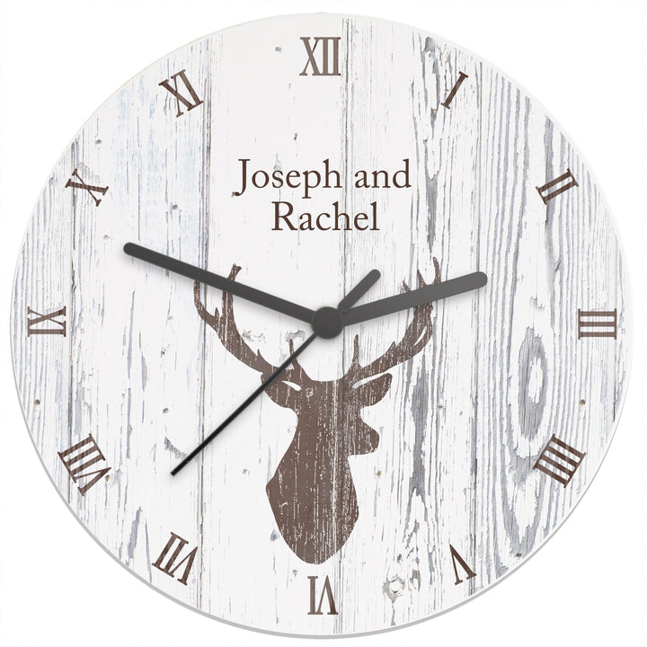 Buy Personalised Highland Stag Shabby Chic Wooden Clock at www.giftsfinder.co.uk