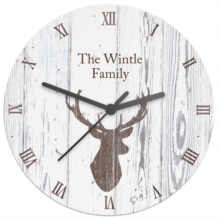 Buy Personalised Highland Stag Shabby Chic Wooden Clock at www.giftsfinder.co.uk