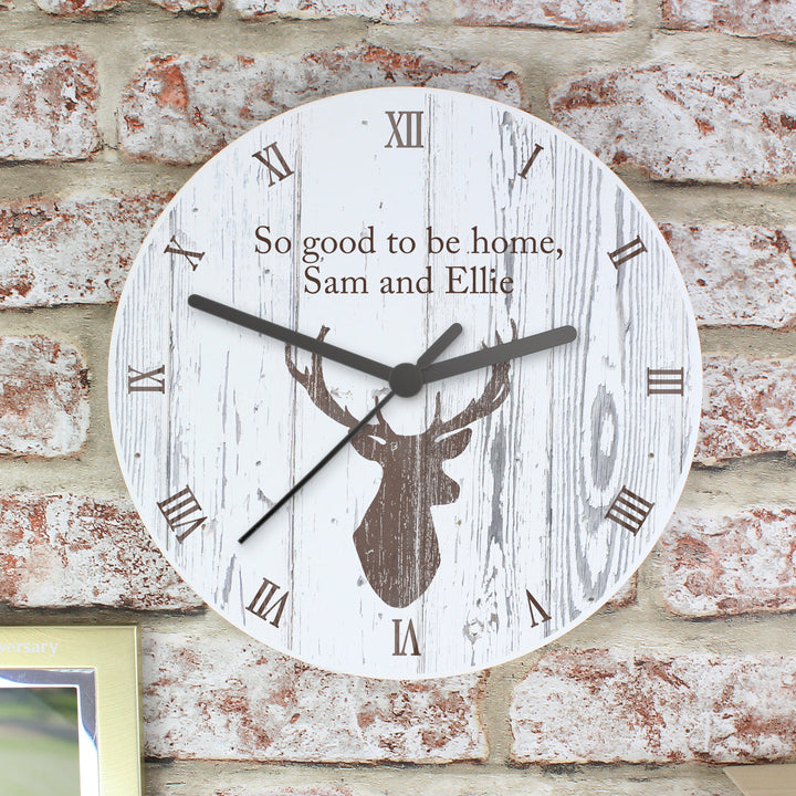 Buy Personalised Highland Stag Shabby Chic Wooden Clock at www.giftsfinder.co.uk