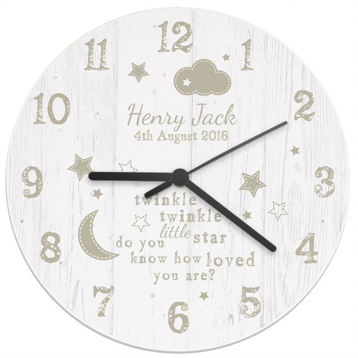 Personalised Twinkle Twinkle Shabby Chic Large Wooden Clock - part of the Gifts Finder Personalised Wooden Clocks collection