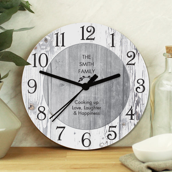 Buy Personalised Any Message Shabby Chic Large Wooden Clock at www.giftsfinder.co.uk