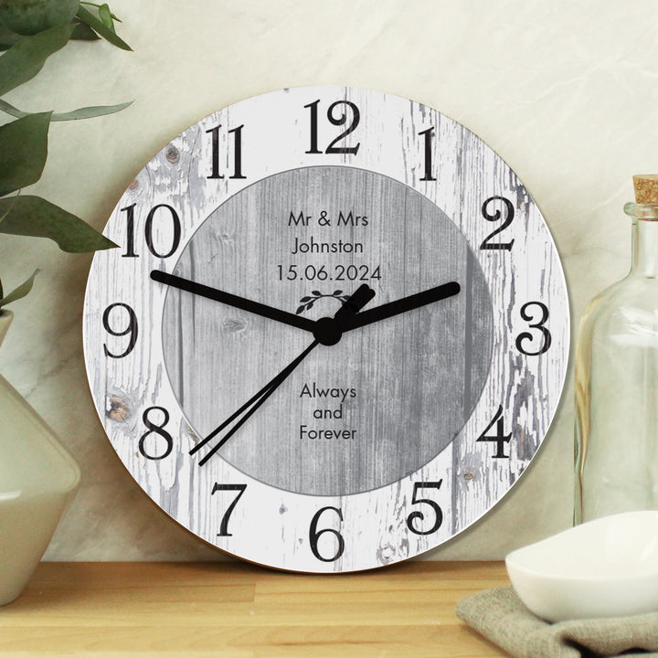 Personalised Any Message Shabby Chic Large Wooden Clock - part of the Gifts Finder Personalised Wooden Clocks collection