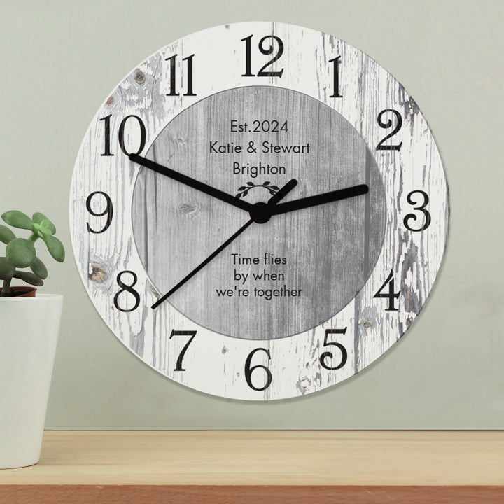 Personalised Any Message Shabby Chic Large Wooden Clock - part of the Gifts Finder Personalised Wooden Clocks collection