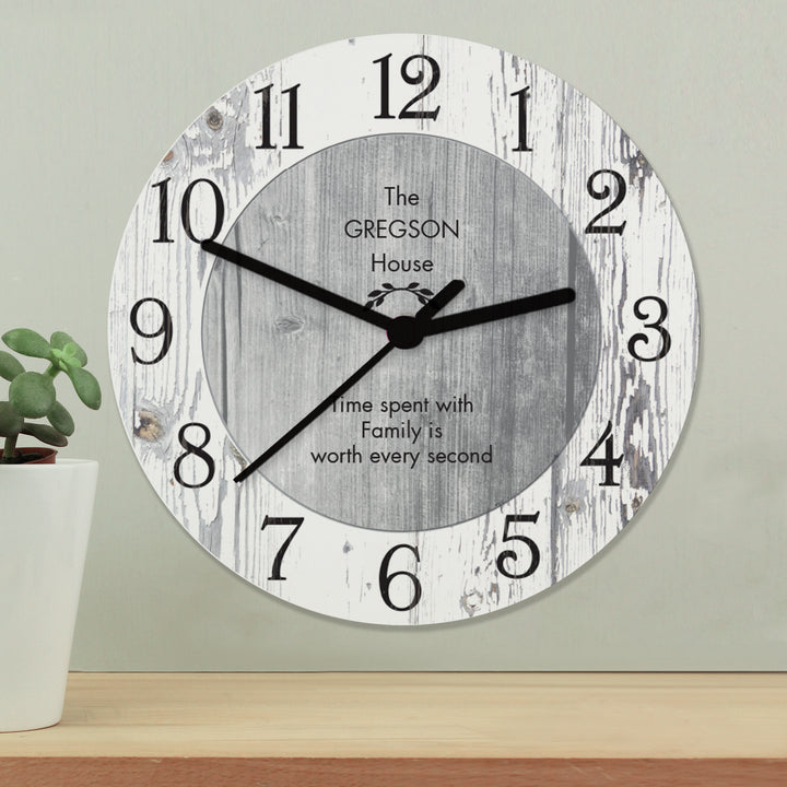 Personalised Any Message Shabby Chic Large Wooden Clock - part of the Gifts Finder Personalised Wooden Clocks collection