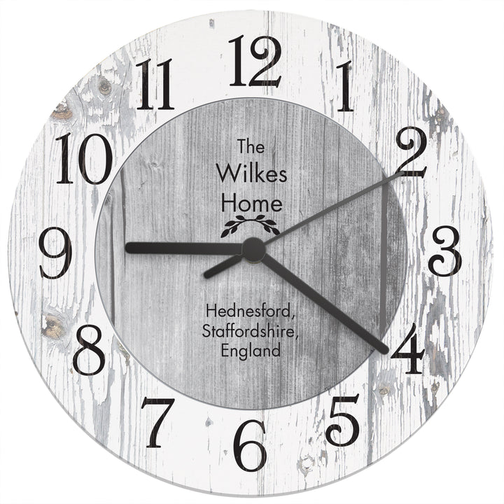 Personalised Any Message Shabby Chic Large Wooden Clock - part of the Gifts Finder Personalised Wooden Clocks collection