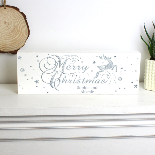 Personalised Silver Reindeer Wooden Block Sign - part of the Personalised House Signs & Plaques collection